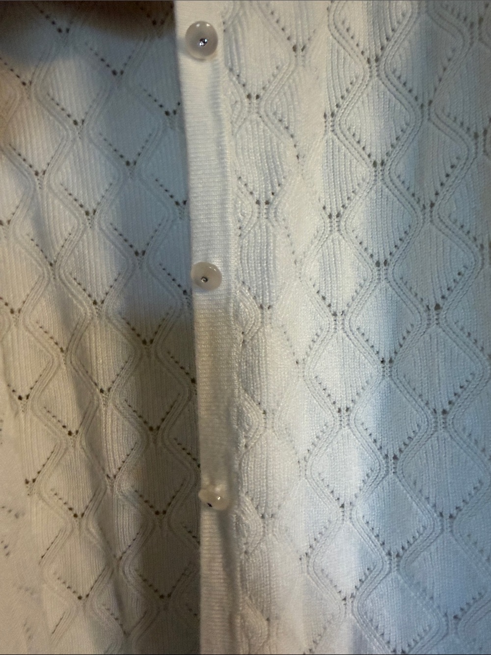 Women’s Cream Pointelle Button-Front Cardigan - Picture 3 of 7